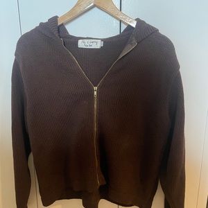 Beautiful comfy brown sweater with gold zipper and long hood.